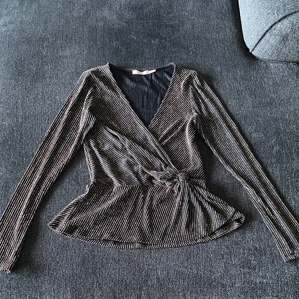 Black Long-Sleeved Sparkly Peplum Top- Size XS US